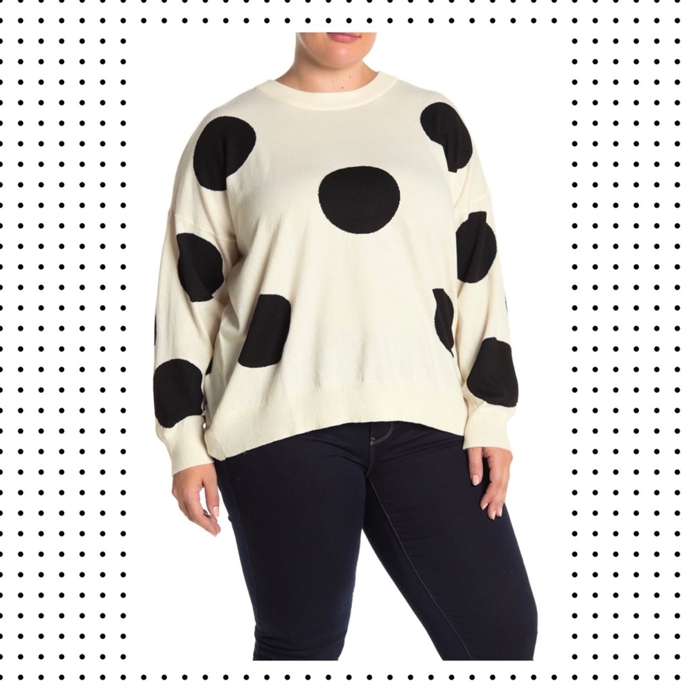 NWT T Tahari - Crew Neck Polka Dot Sweater 1X